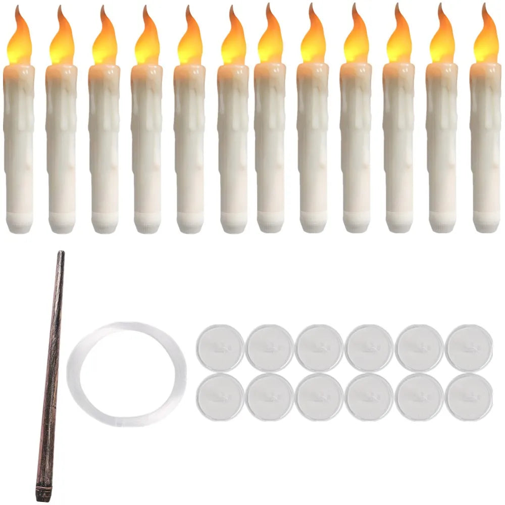 Halloween LED Floating Candles with Magic Wand Remote Battery Operated Potter Floating Candles Warm Light Home Party Decoration