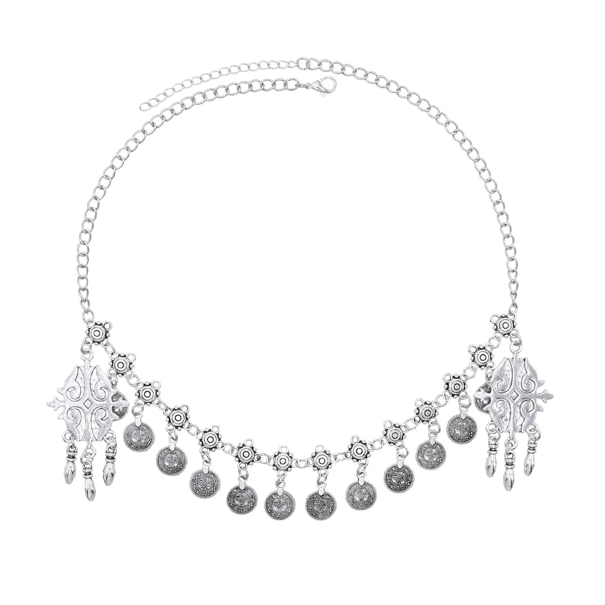 Retro Silvery Alloy Hollow Moon Pendant Forehead Headpiece for Women Boho Ethnic Indian Hippie Party Hair Accessories Jewelry