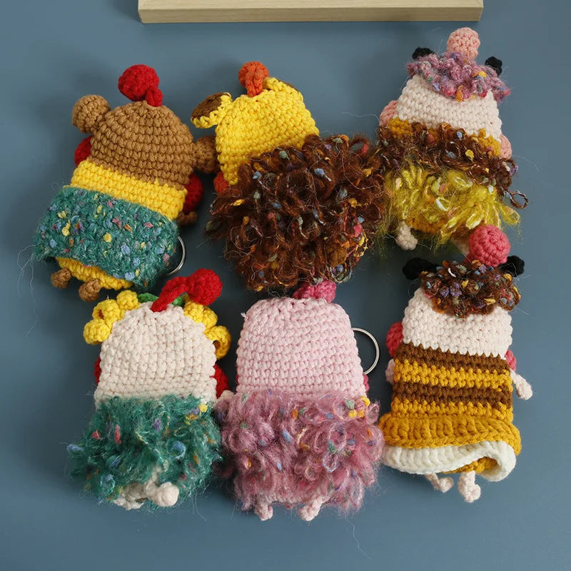 Funny Crochet Keychains Knitting Cute Sausage Mouth Doll Key Holder Knitted Storage Bag Keyrings For Car Keys Wholesale Custom