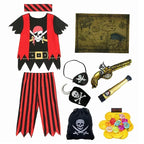 Boys Pirate Skull Dress Up Clothes Kids Printed Striped T-Shirt Pants Partywear Captain Jack Adventure Pirate Toys Gifts
