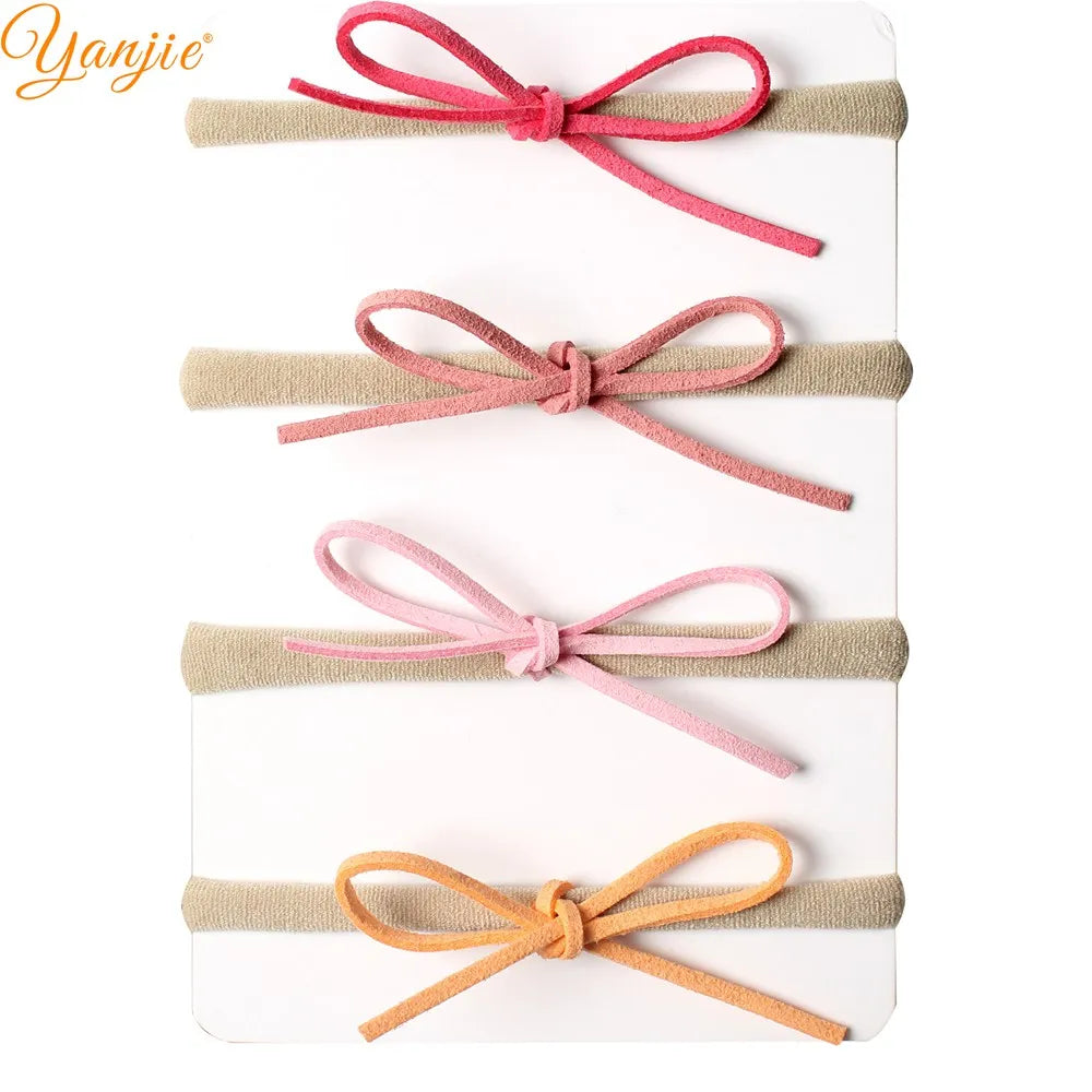 1 Set 2024 Classical European Suede Tied Hair Bow Baby Nylon Headband DIY Hair Accessories Hair Bands for Girl Headwear