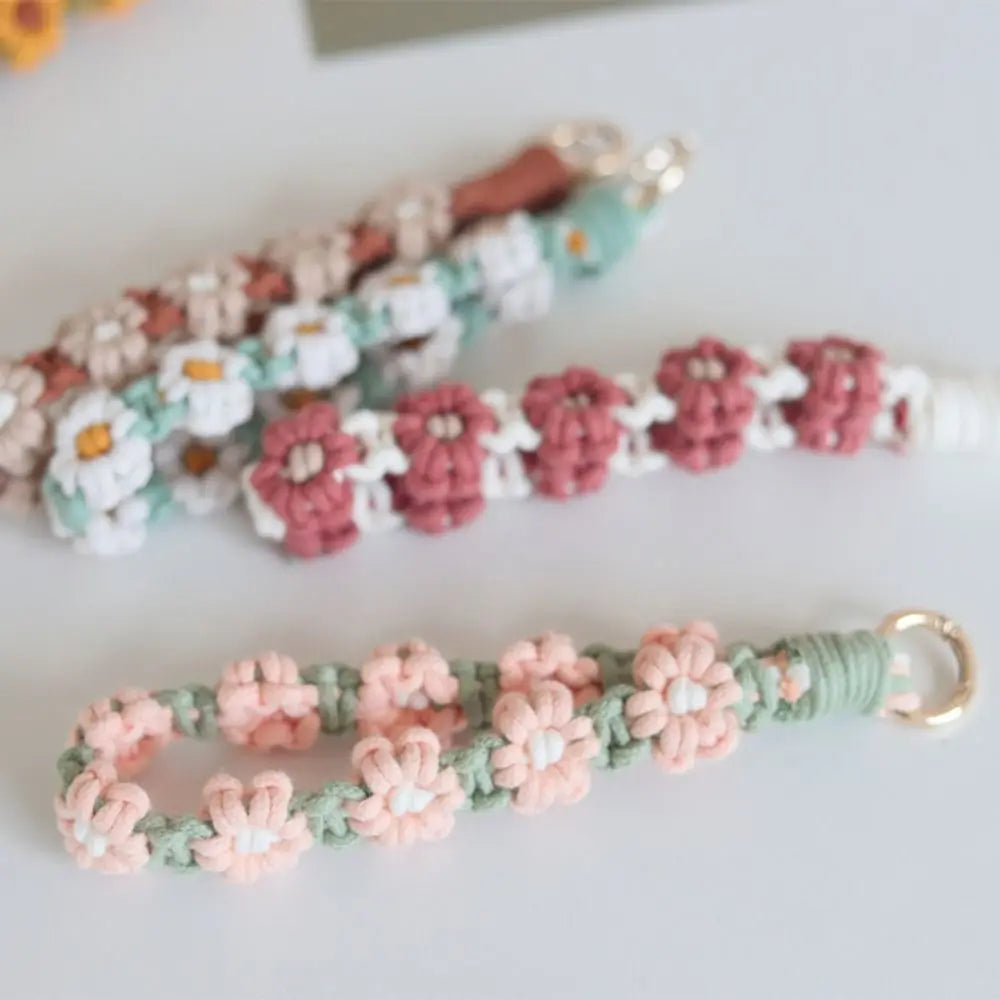 Korean Style Boho Phone Case Rope Keyring Bag Hanging Crochet Macrame Wristlet Phone Wristband DIY Craft Accessories