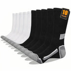 10 Pairs Men Solid Color Striped Sports Long Socks Suitable All Seasons Breathable Anti Odor Sweat Absorption Leisure Socks