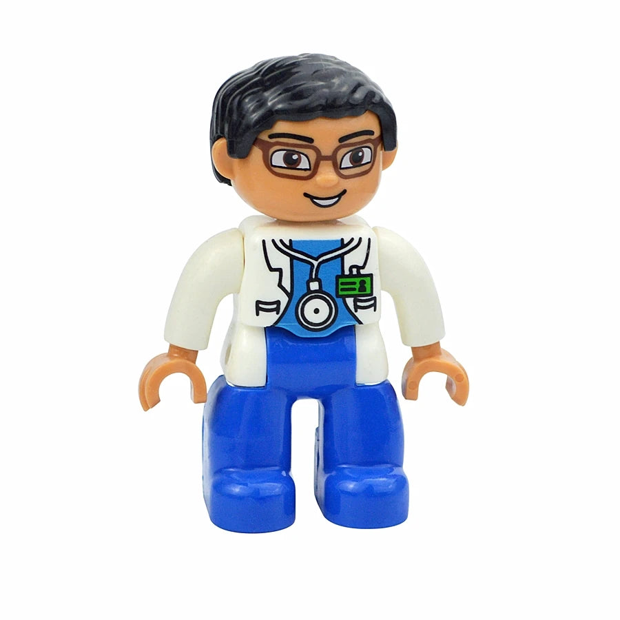 Big Size Figures Building Block Doll Family Farmer Pirate Worker Doctor Policemen Large Brick Compatible Build House Duploes Toy