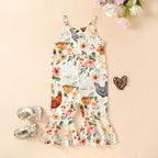 Citgeett Summer Easter Kids Baby Girls Romper Cute Sleeveless Flower Print Flare Leg Jumpsuit Overalls Clothes