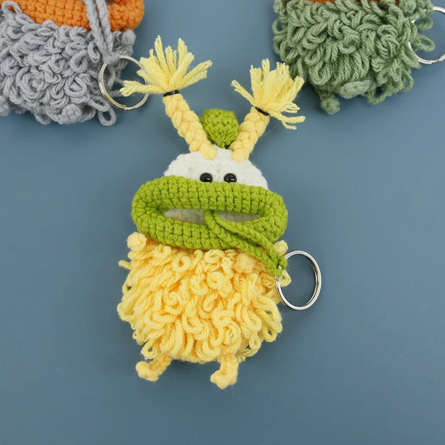 Funny Crochet Keychains Knitting Cute Sausage Mouth Doll Key Holder Knitted Storage Bag Keyrings For Car Keys Wholesale Custom