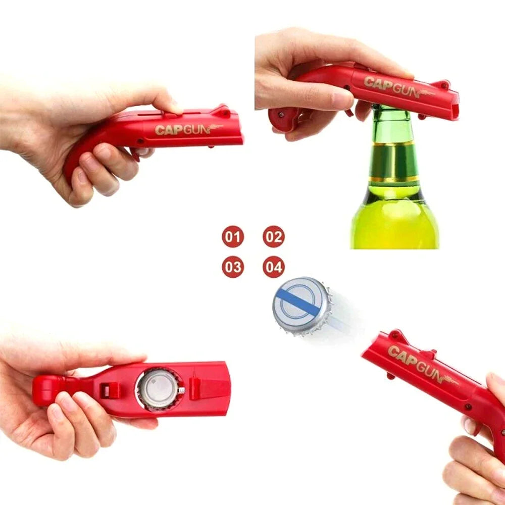 Portable Cap Gun Creative Flying Cap Launcher Beer Opener Bar Tools Beverage Opener Shaped Cap Opener Tool Kitchen Accessories