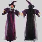Halloween Life Size Talking Witch Purple Outdoor Spooky Scary Witch Animatronic Voice Controlled Glowing Screaming Decoration