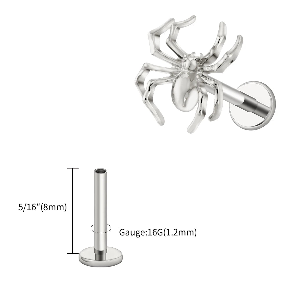 Right Grand ASTM F136 Titanium Spider Labret Lip Ring Tragus Cartilage Conch Flat Helix Stud Earring Halloween Piercing Jewelry