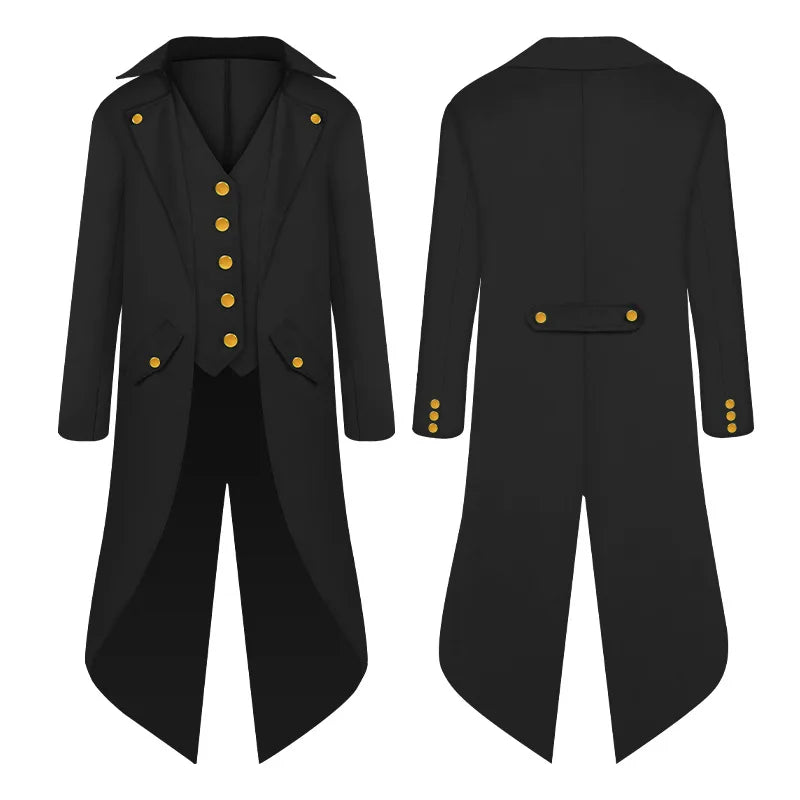 Steampunk Gothic Medieval Tailcoat Cosplay Costume, Tailcoat Jacket & Vest Suit for Adults and Kids, Halloween Role Play Outfit