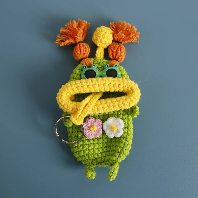 Cute Fruit Series Sausage Mouth Doll Crochet Keychains Custom Knitting Bag For Car Keys Holder Funny Doll Bag For Keys Storage
