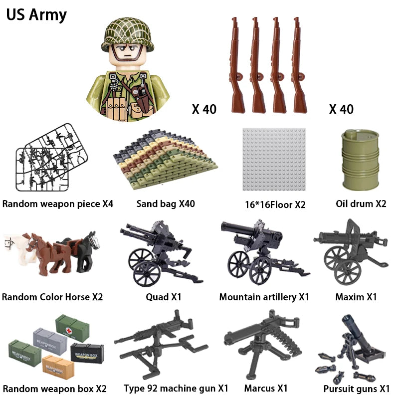 40/set World War II military building blocks National army soldier Character weapon assembly building block Children's toy gifts