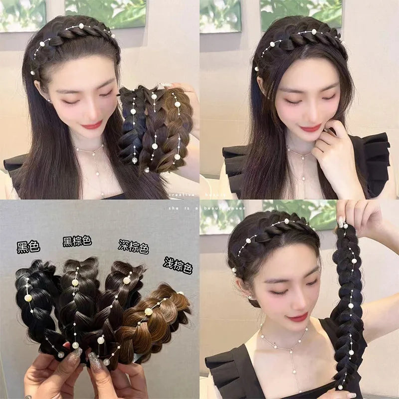 Women Synthetic Wig Twist Braided Hair Bands Fashion Braids Hair Accessories Women Bohemian Nature Headband Stretch for Party