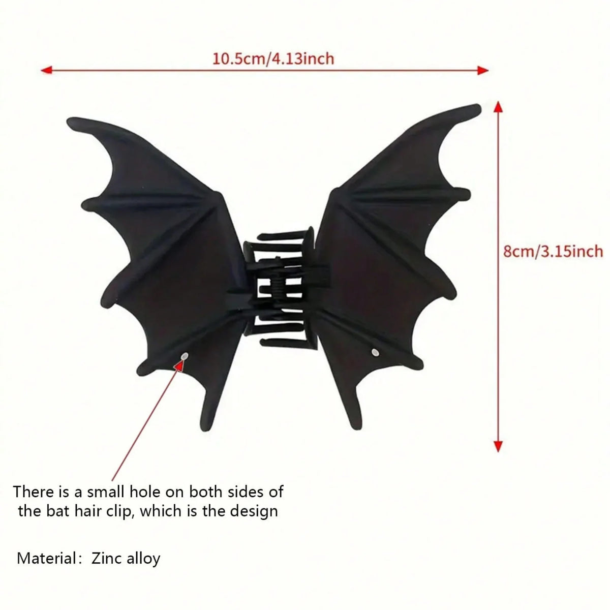 1Pc Gothic Punk Matte Black Bat-Wing Claw Clip, Elegant Women's Metal Ponytail Hair Accessory/Hair Claw, Suitable for Halloween