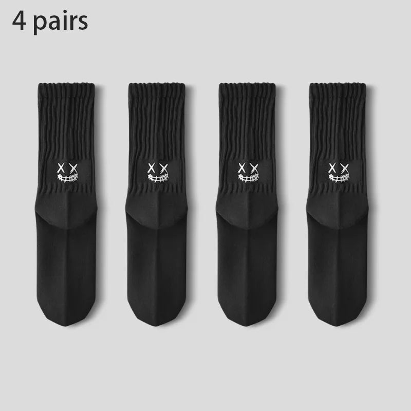 4 Pairs Men's Cotton Work Socks Long Running Breathable Ankle Crew Socks Casual Socks for Men Cycling Socks