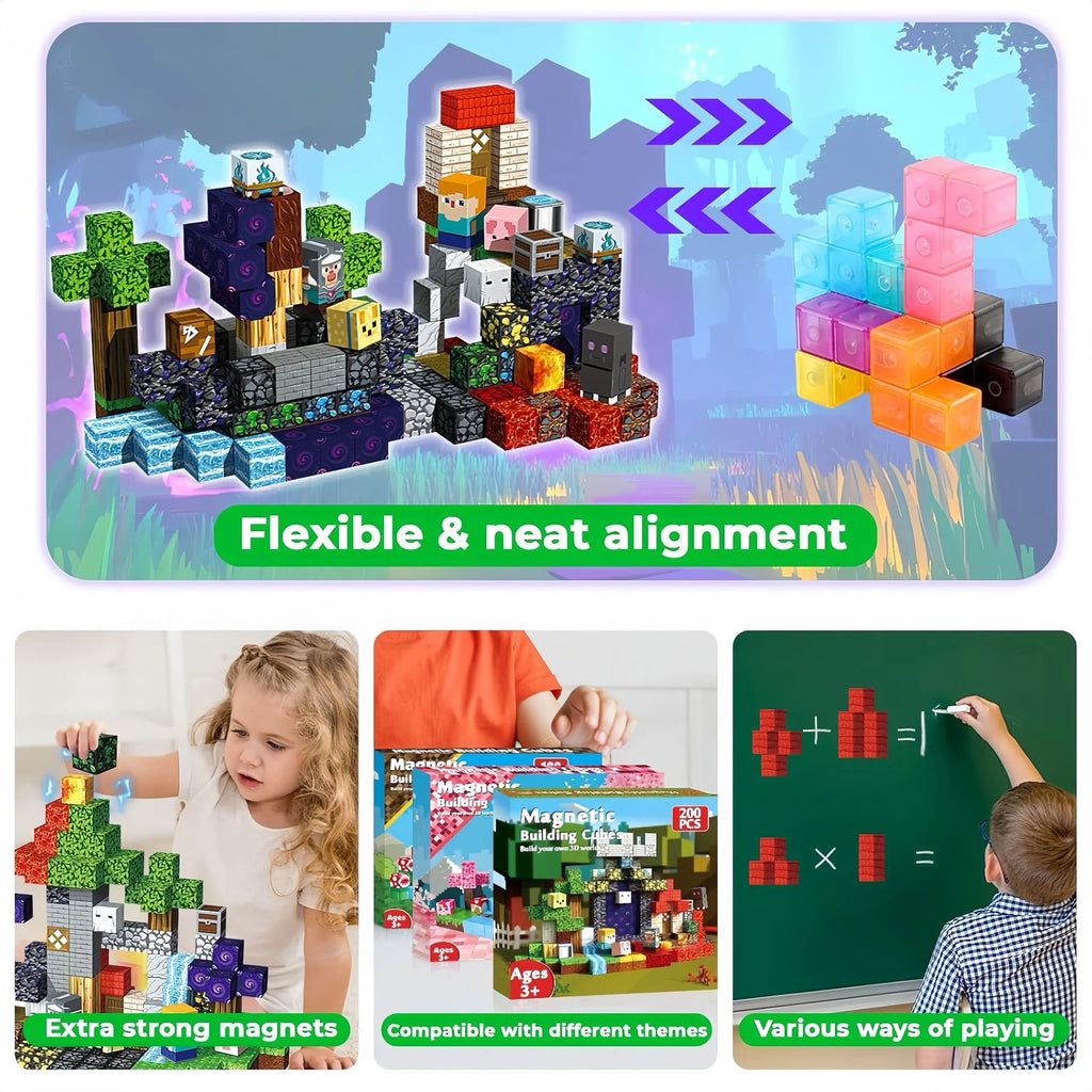 100-300pcs Magnetic Tiles Building Blocks Set,My World Figures Bricks, STEM Educational Toys for Kids Ages 3-10,Boys Girls Gifts