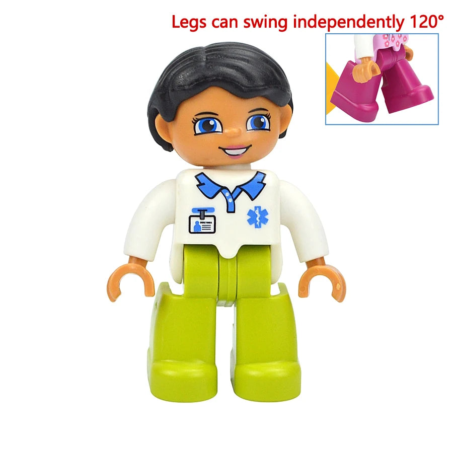Big Size Figures Building Block Doll Family Farmer Pirate Worker Doctor Policemen Large Brick Compatible Build House Duploes Toy