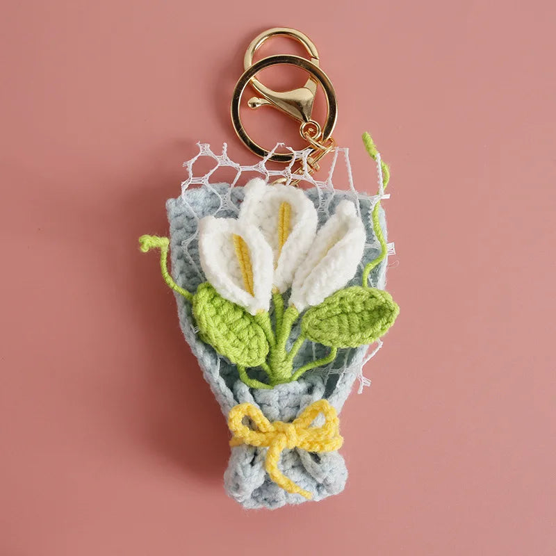 Exquisite Bouquet Series Crochet Keyrings Wholesale Handmaking Bouquet Keychain For Bag Pendant Knitting Flower Keyrings Custom