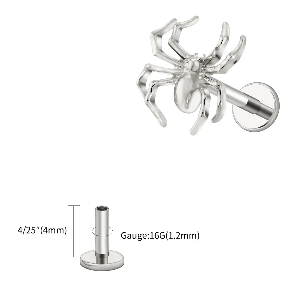 Right Grand ASTM F136 Titanium Spider Labret Lip Ring Tragus Cartilage Conch Flat Helix Stud Earring Halloween Piercing Jewelry