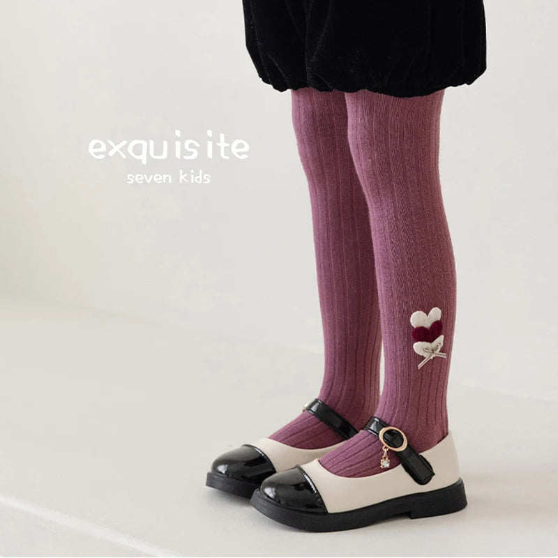 Autumn Winter Girls Pantyhose Solid Color Kids Ballet Dance Tights For Kids Stocking Velvet Heart Grils Leggings