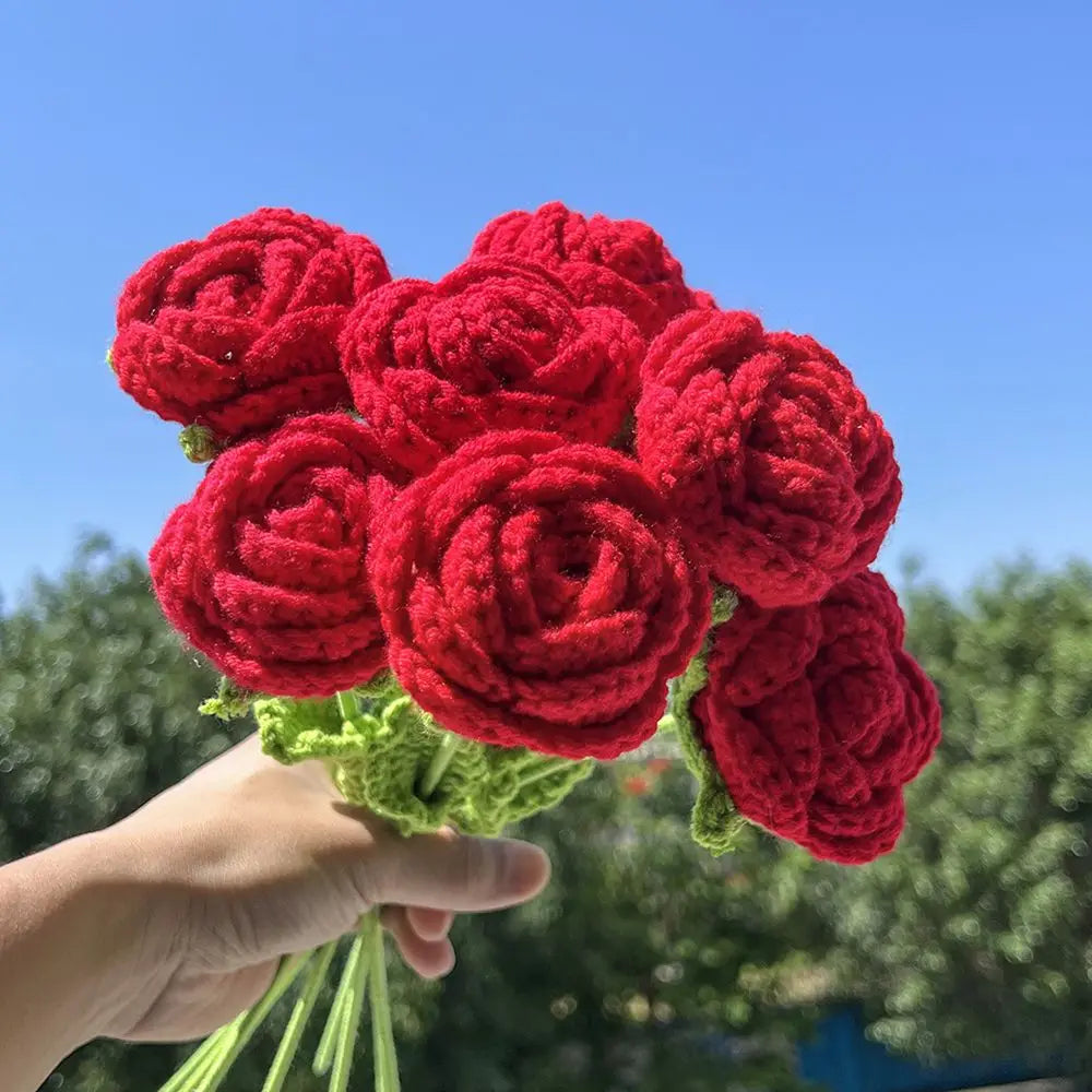1/4pcs Artificial Handmade Crochet Rose Finish Product Outdoor Garden Arch Wedding Bridal Bouquet Home Bonsai Party Diy Gift Box