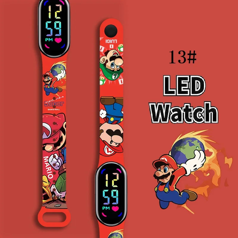 Mario Bros Digital Watch for Kids Waterproof Sport Wristband Luigi Princess Peach Yoshi Bowser Action Figures Children