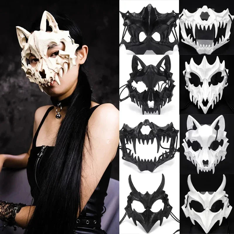 Halloween Carnival Party Mask Anime Dragon God Skeleton Half Face Masks Bone Skull Animals Mask Cosplay Dance Prom Costume Props