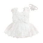0-18M Infant Baby Girls Princess Romper Dress Summer Sleeveless Square Neck Floral Lace Bodysuits with Headband Sets Outfits
