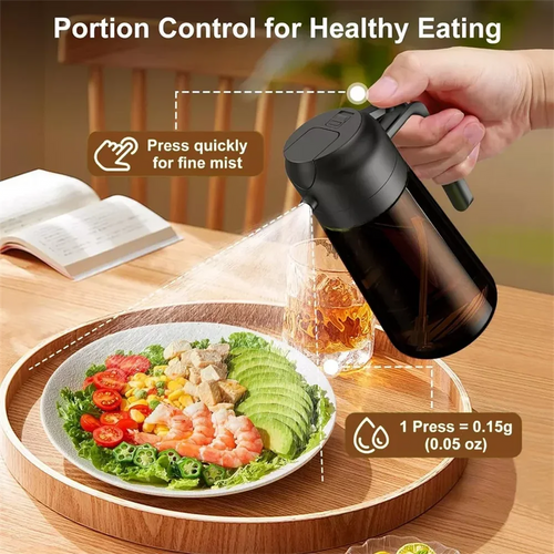 2-in-1 Glass Oil Sprayer & Dispenser, 16oz Leakproof Olive Oil Bottle for Cooking, Air Fryer, Salad, BBQ