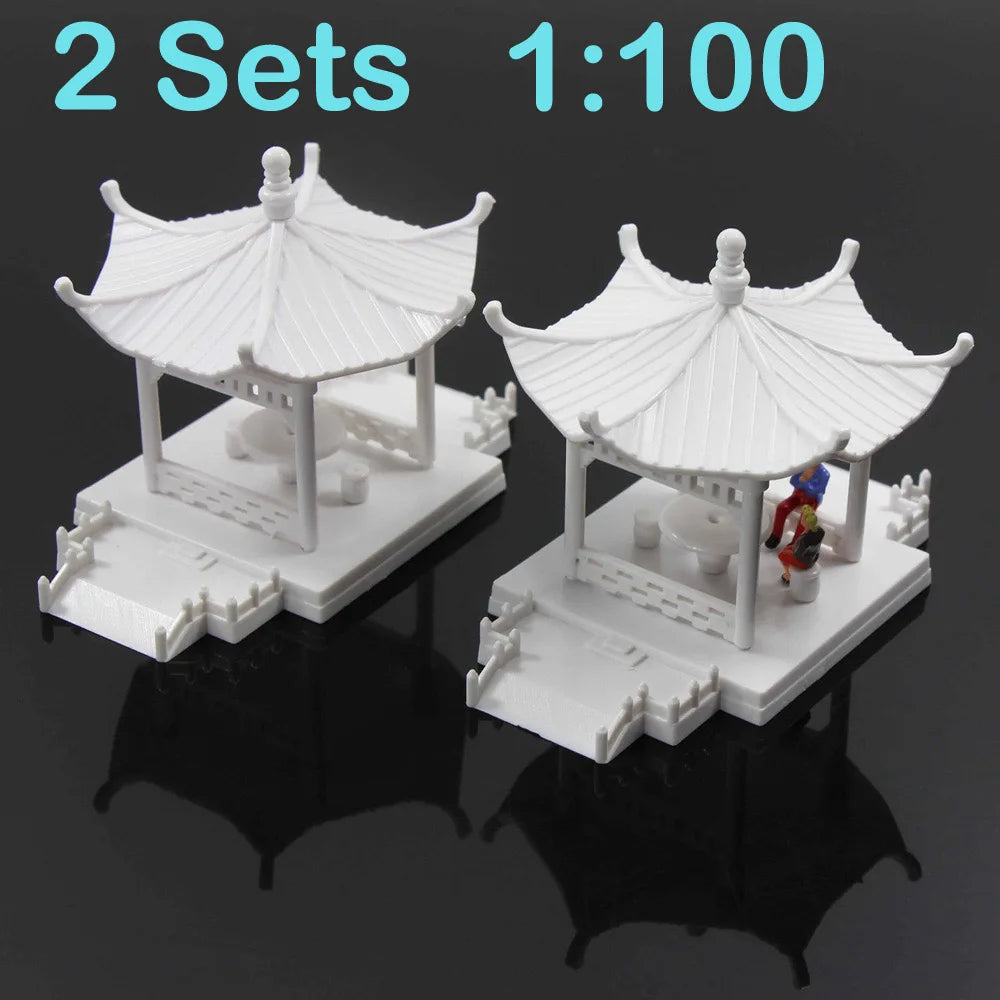 GY01 2 Sets Pavilion Model Gloriette Chinese Construction Educational 1:100 1:75 1:160 Railway Modeling