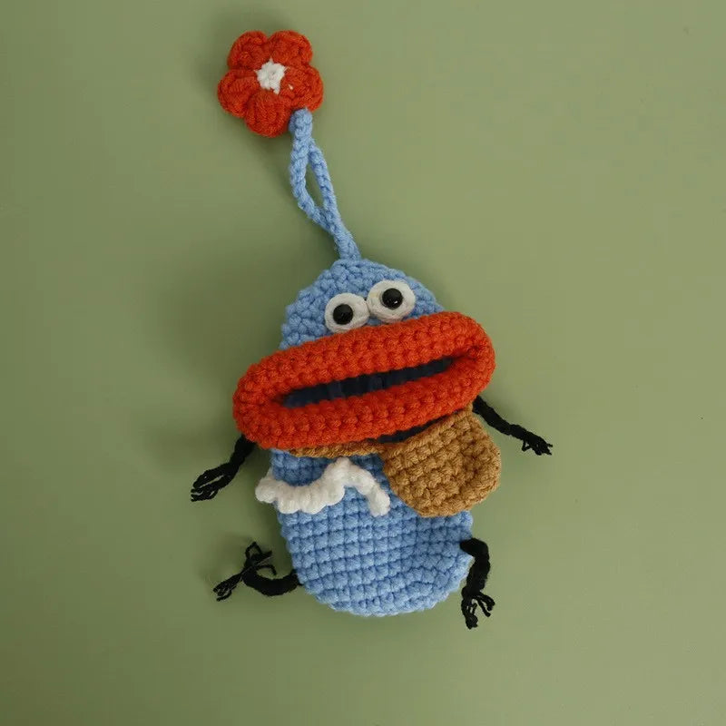 Funny Crochet Keychains Knitting Cute Sausage Mouth Doll Key Holder Knitted Storage Bag Keyrings For Car Keys Wholesale Custom