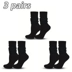 3 Pairs Women Pile Up Socks Fashionable Trendy Versatile White Solid Color Basic Socks Comfortable Breathable Mid Length Socks