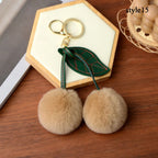 Keychain Key Fob Bag Pendant Fluffy Cherry Keyring Bag Hanging Leaf Artificial Rabbit Fur Ball Key Holder Plush Bag Accessories
