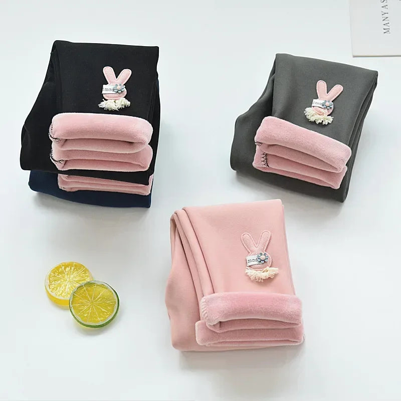 Kids Leggings Cartoon Rabbit Cashmere-Style Leggings Baby Girl Winter Pants Soft Kids' Autumn Wear