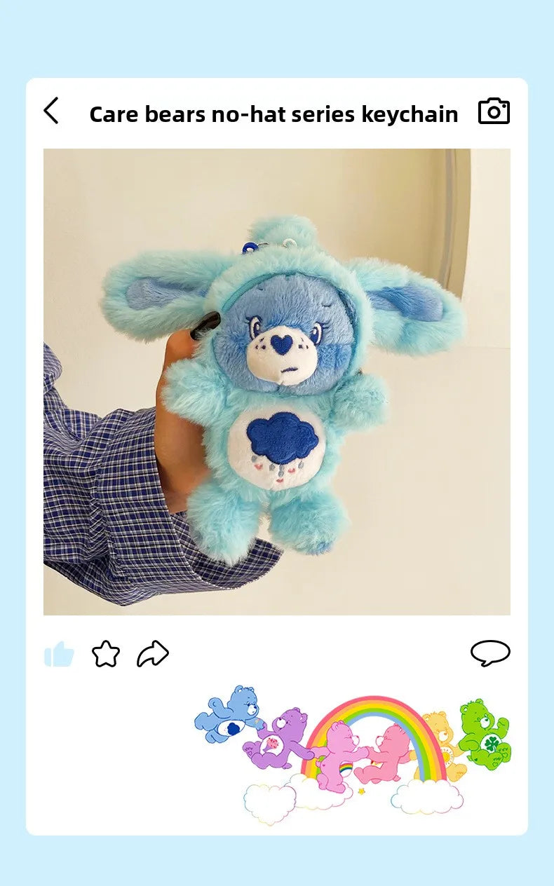 Cute Carebears Plush Keychain Rabbit Hat Key chain Rainbow Bear Doll Schoolbag Doll Birthday Gift Room Decor