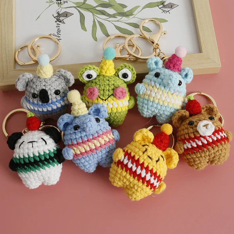 Cute Small Bear Couple Keychains Knitting Cartoon Bear Mini Animal Doll Keyrings Crochet Keychain Wholesale Custom Acceessories