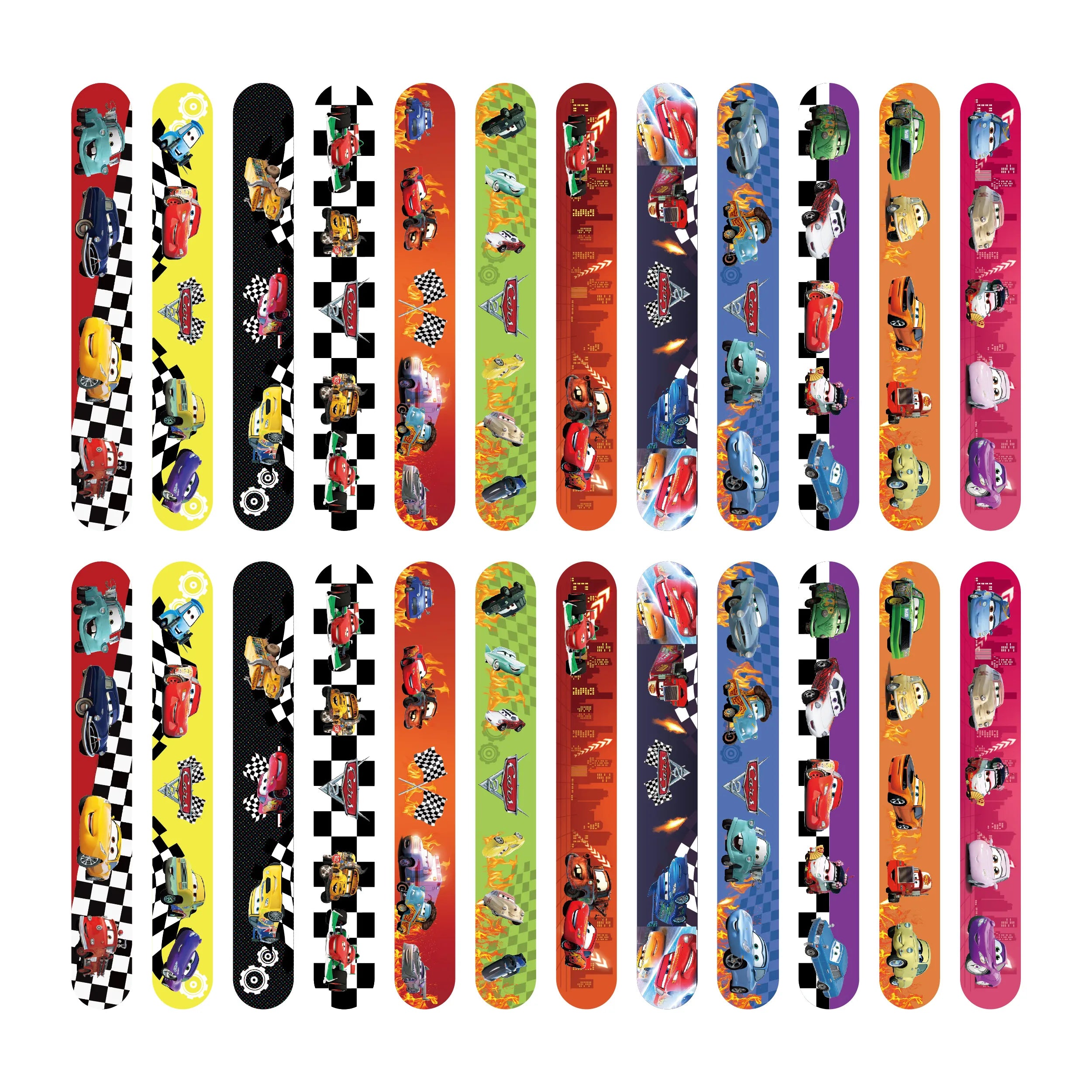 12Pcs Cars Series Slap Bracelets Snap Circle Cute DIY Bracelet Wristbands of Anime for Kids Party Favors Fun Birthday Gifts
