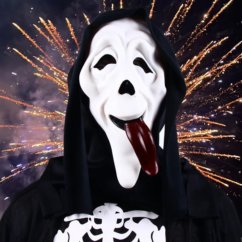 Quality Halloween Movie Scream Horror Face Mask Realistic Creepy Ghost Masks Stick Tongue Out Funny Scary Cosplay Costume  Props
