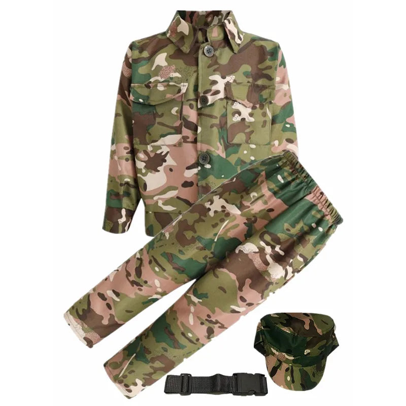 Kids Soldier Costume for Kid Party Army Costume camouflage Costumes for Boys Jungle Field Sniper Set with Pistol Compass Whistle