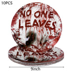 Halloween Party Disposable Tableware Scary Bloody Handprint Paper Plates Cups Popcorn Box For Halloween Horror Party Decor Props