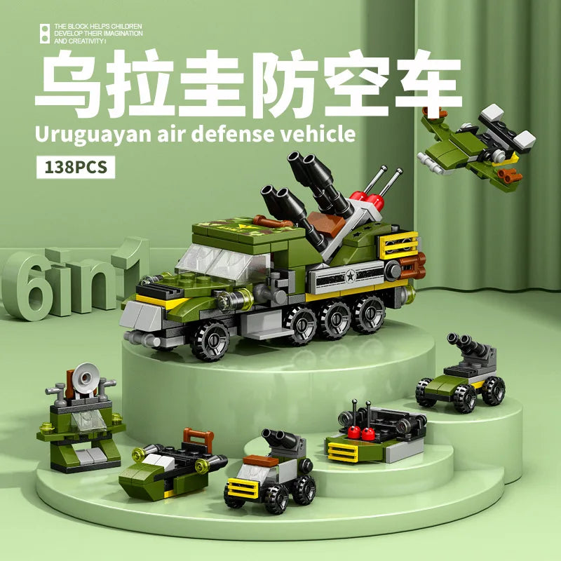 NEW DIY 6in1 Aircraft Carrier Helicopter Mortar Missile Armored Vehicle Building Blocks Kit Girls Bricks Movie Model Kids Toy