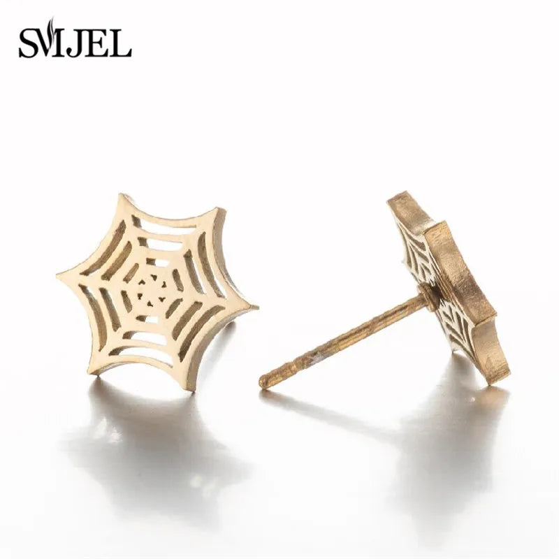 Punk Halloween Earring Black Stainless Steel Ghost Pirate Skull Stud Earrings Women Men Goth Pumpkin Spider Bat Ear Jewelry Gift