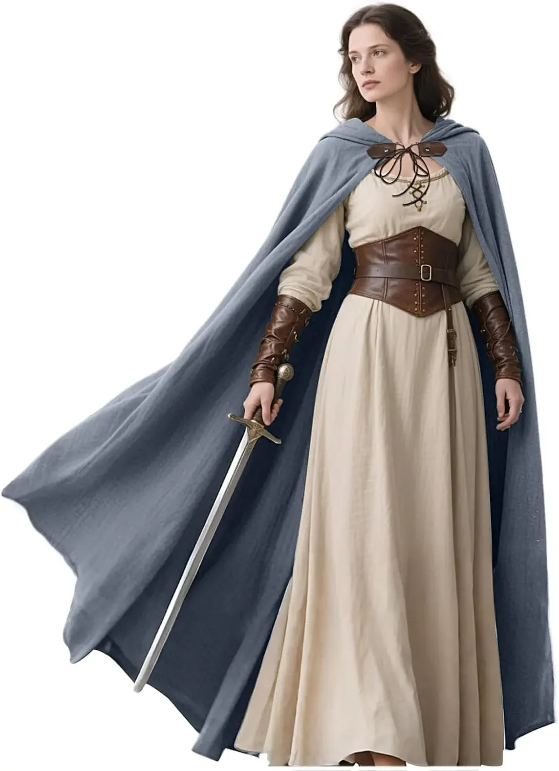 LisdinoL'VOW Medieval Hooded Cloak Linen Renaissance Cape With Hood - Halloween Hobbit Cosplay Witch Wizard LARP