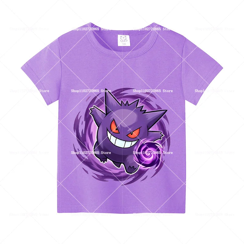 Pokemons Cotton T-Shirt Pikachu Eevee Cartoon Anime Tees Classic Game Fashion Printed Tops Summer Breathable Casual Clothes Gift