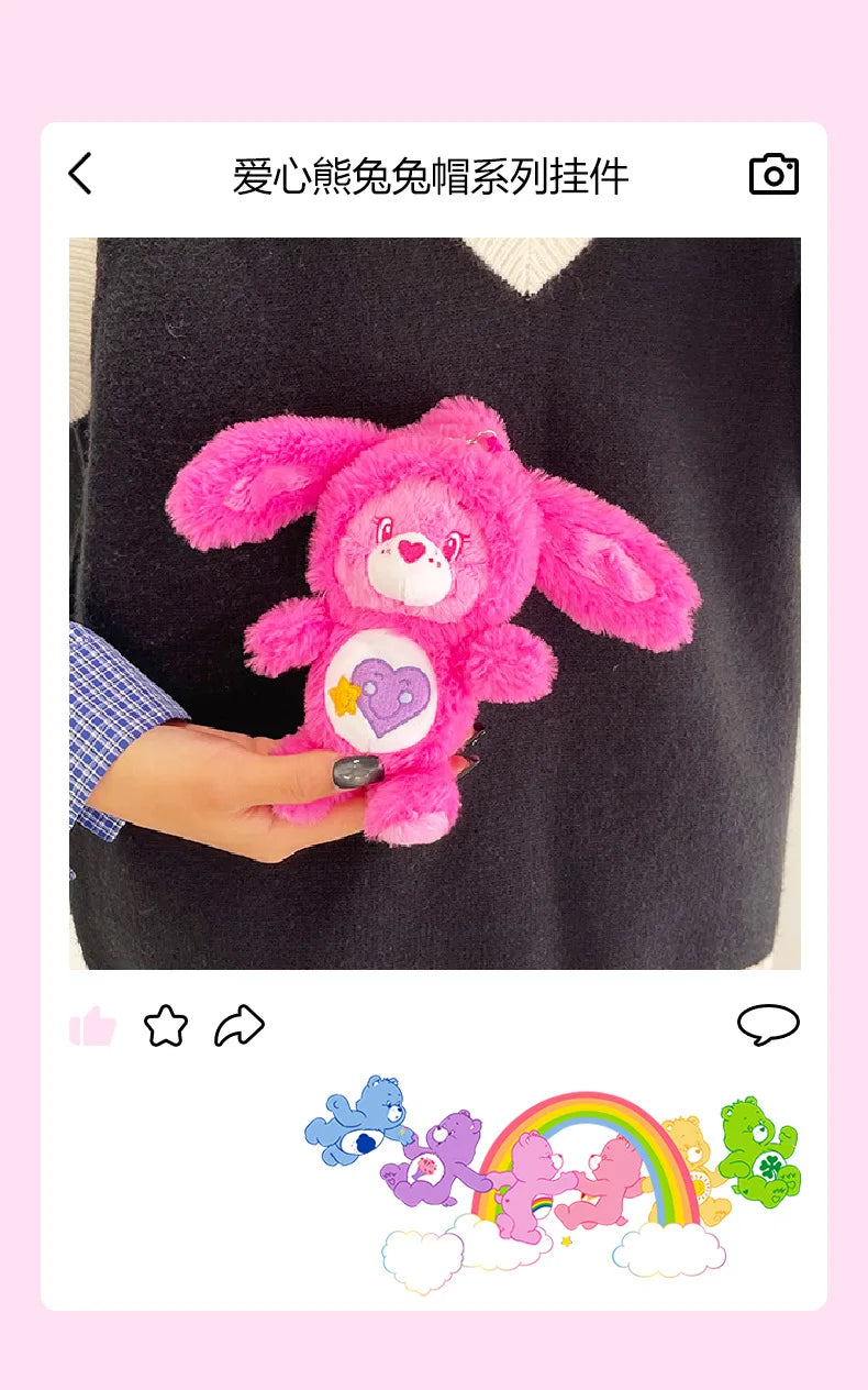 New Genuine Carebears Plush Rabbit Hat Keychain Rainbow Bear Doll Pendant School Bag Ornament Gift