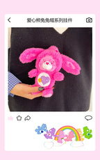 New Genuine Carebears Plush Rabbit Hat Keychain Rainbow Bear Doll Pendant School Bag Ornament Gift