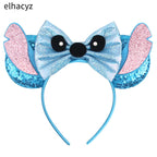 HEROCROSS Cute Stitch Headbands For Girls Sequins Bow Hairband Women Angel Headwear Kids Ears Hair Accessories Carnival Gift