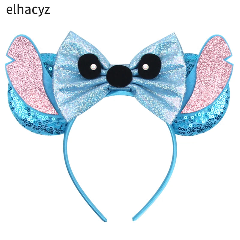 HEROCROSS Cute Stitch Headbands For Girls Sequins Bow Hairband Women Angel Headwear Kids Ears Hair Accessories Carnival Gift