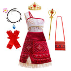 New Movie Moana 2 Dress for Girls Adventure Costume Girl Princess Fancy Clothes Children Vaiana Carnival Party Necklace Pig Set