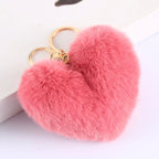 Heart Plush Pompom Keychain Set | Leopard Print Love Hair Ball | High-Quality Fluffy Faux Fur for Car Keys Bags Gifts